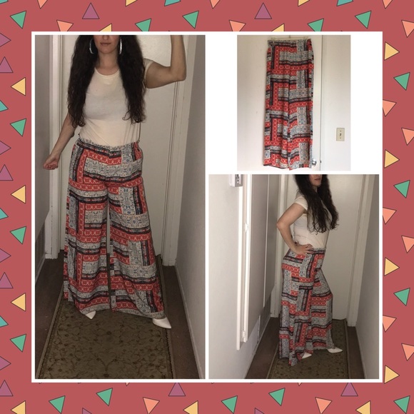 Lily White Pants - Geometric oversized high waist chiffon red pants